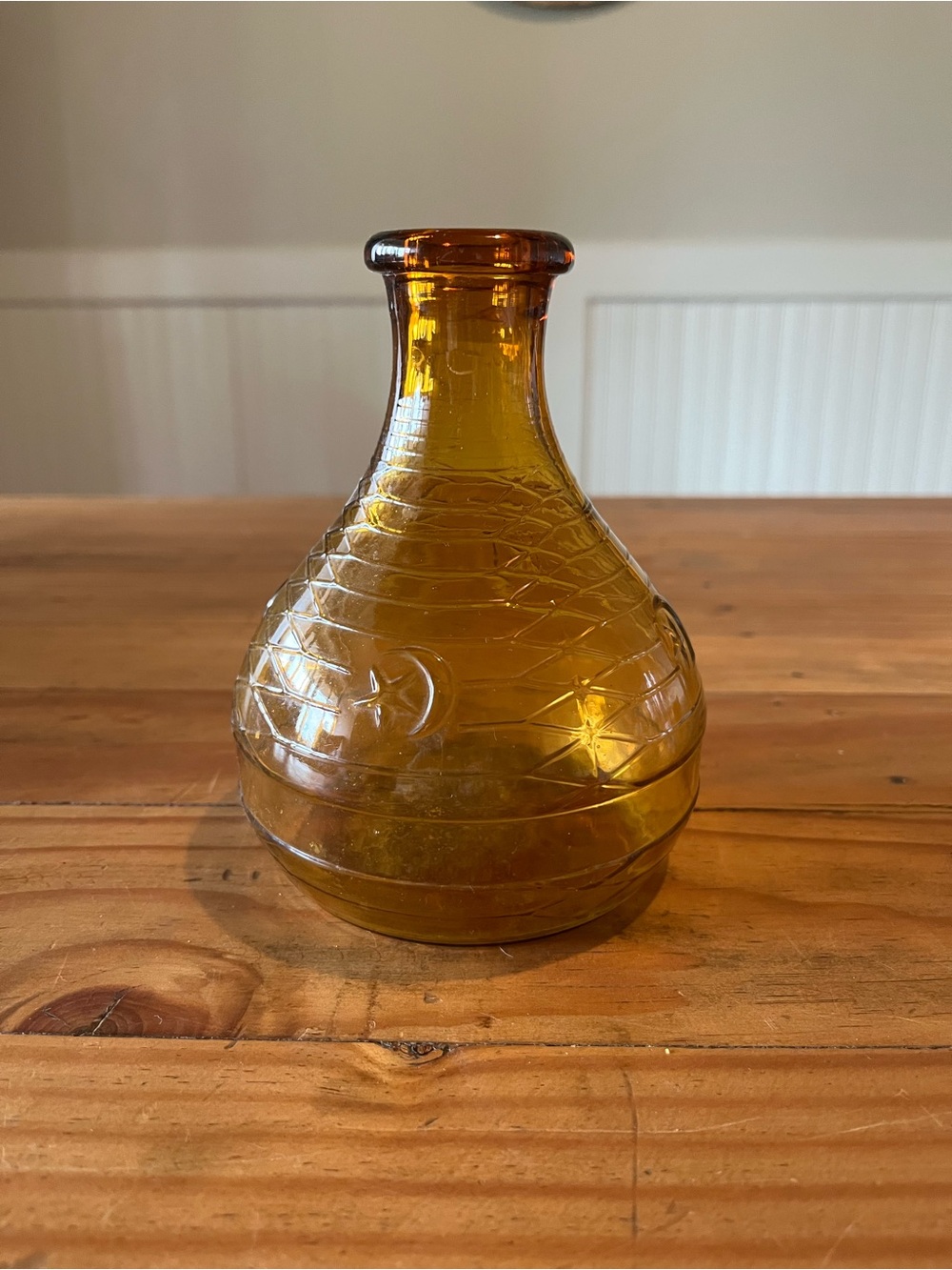 Vintage Owens Illinois Glass Bagdad Moon and Star Amber Glass Bottle